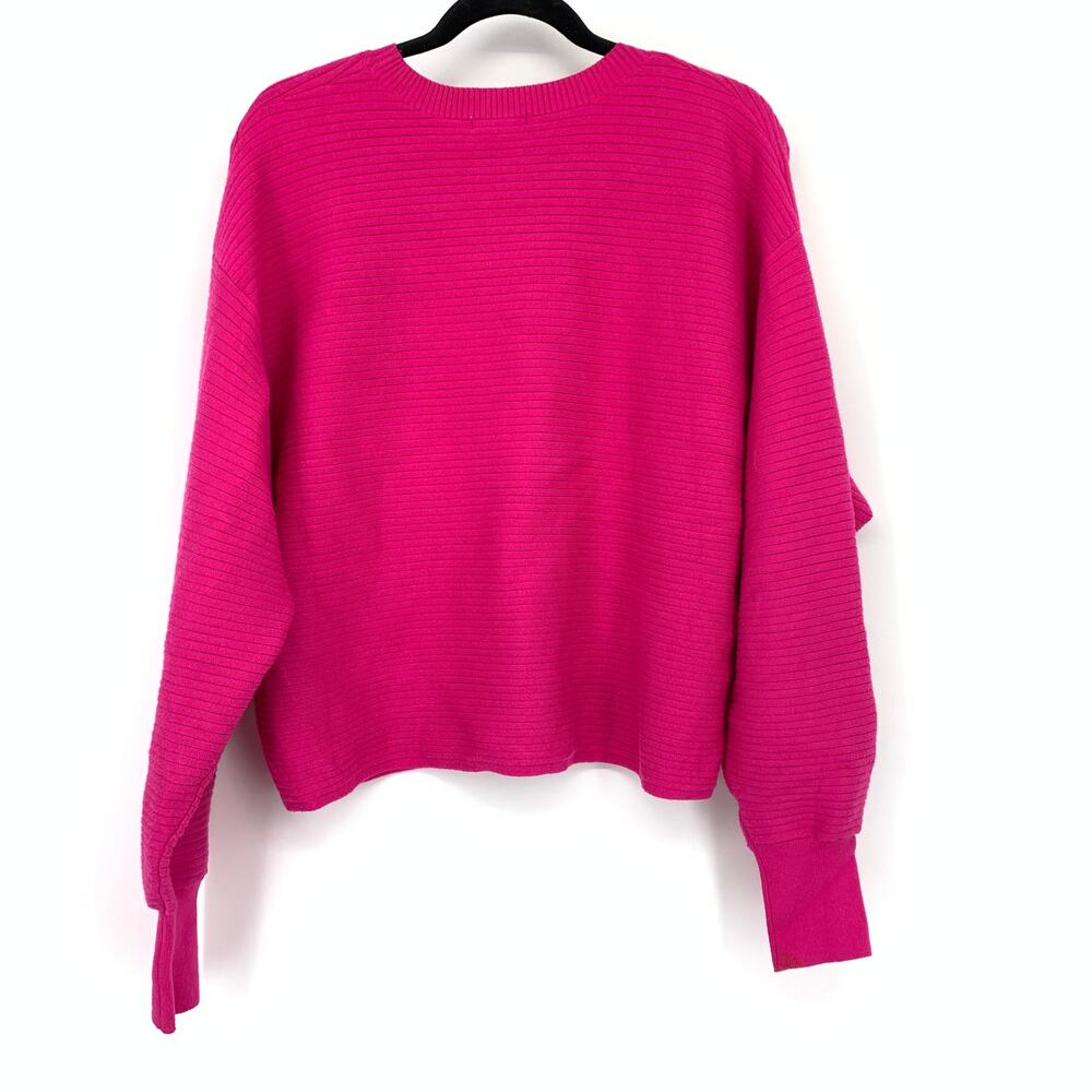 Good American Pullover Boxy Sweater Womens Size 4 US XL Hot Pink Ribbed Knit - Picture 2 of 6